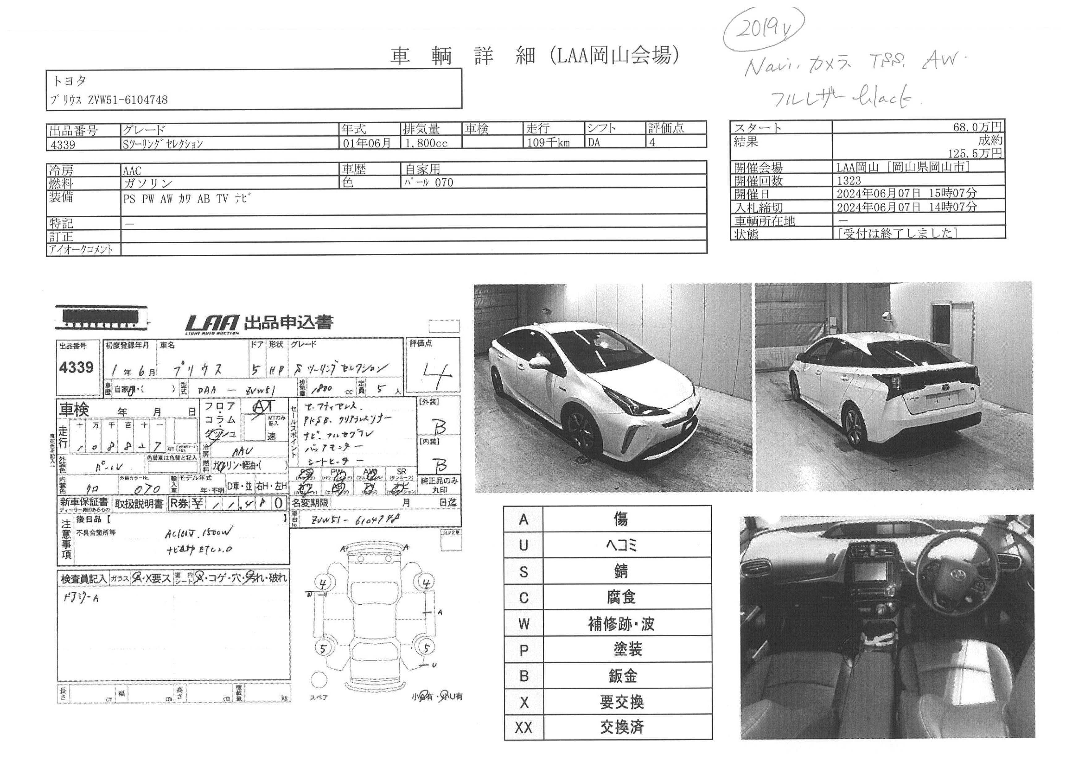 TOYOTA PRIUS, HYBRID S TOURING 2019 PEARL