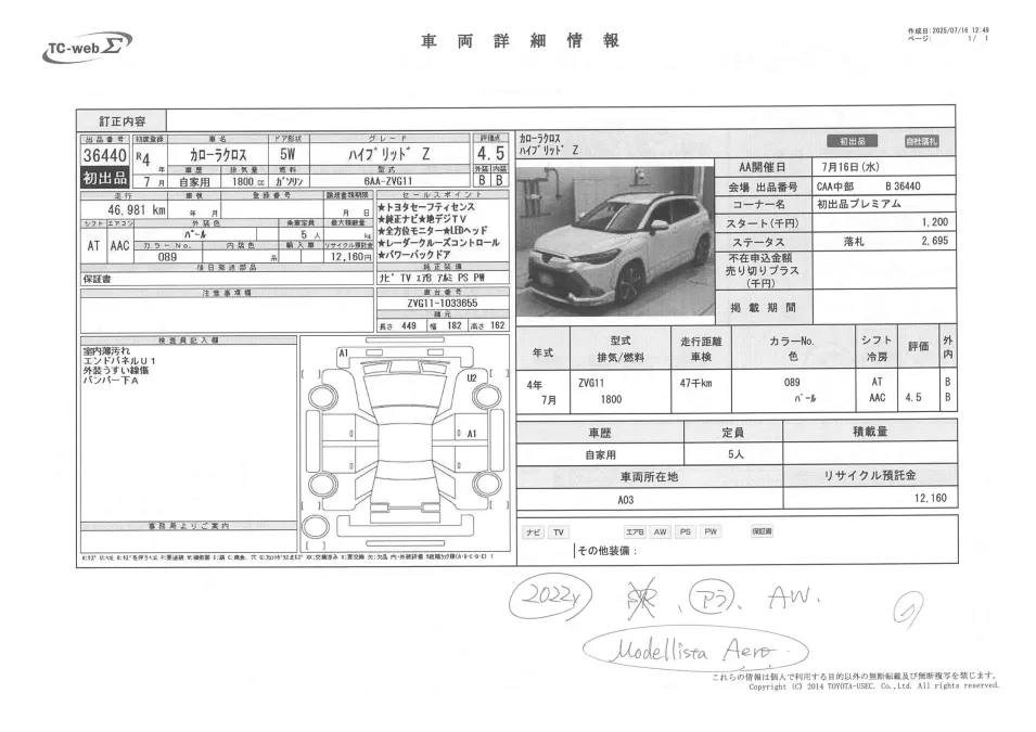TOYOTA COROLLA CROSS, HYBRID, ZVG11, YEAR 2022, 1790CC, PEARL COLOR